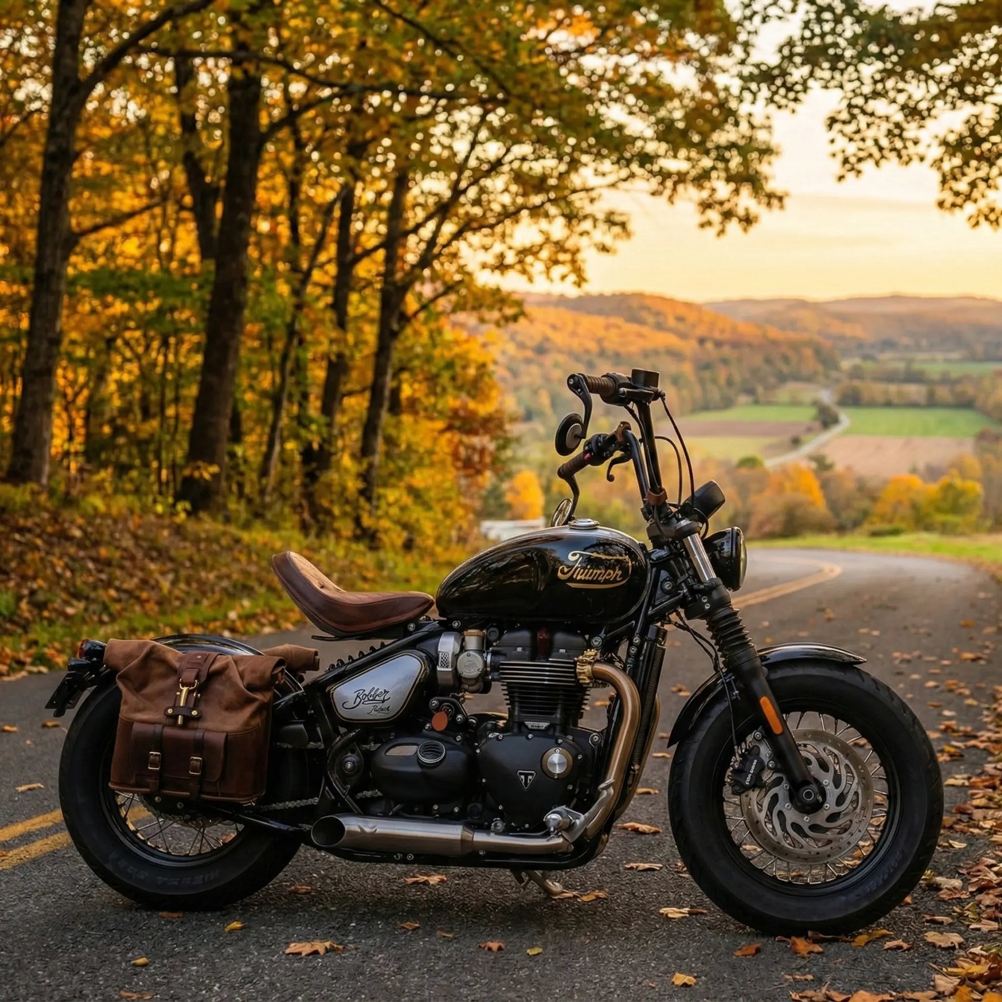 Triumph Bobber Leather Rolltop Panniers / Saddlebags - TBP01 (Pair)