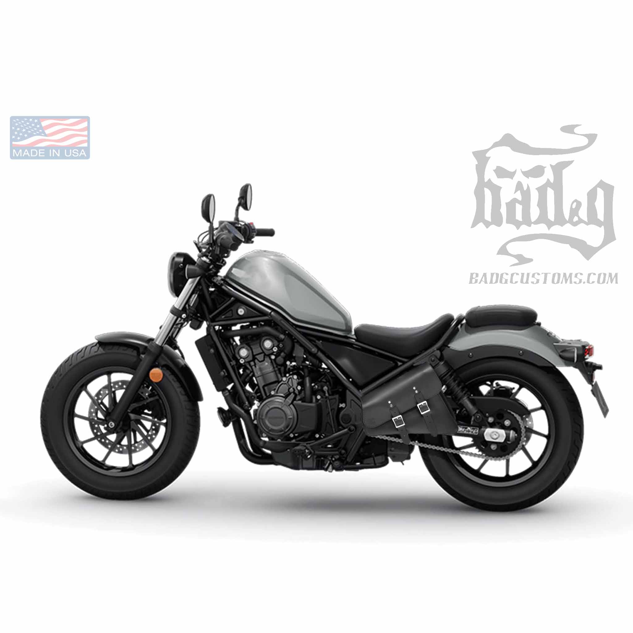 Upgrade your Honda Rebel with the HRL01 Left Side Solo Bag. Hand crafted in USA with premium leather and top quality hardware. Durable and stylish, it's the perfect fit for your motorcycle.