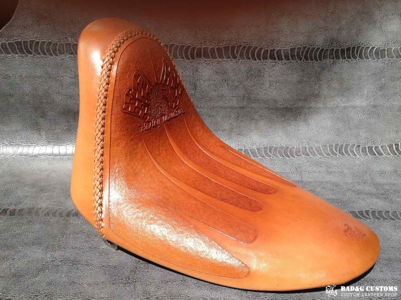 Custom Hand-Tooled Leather Solo Seat w/ Kangaroo Lace | Harley Softail