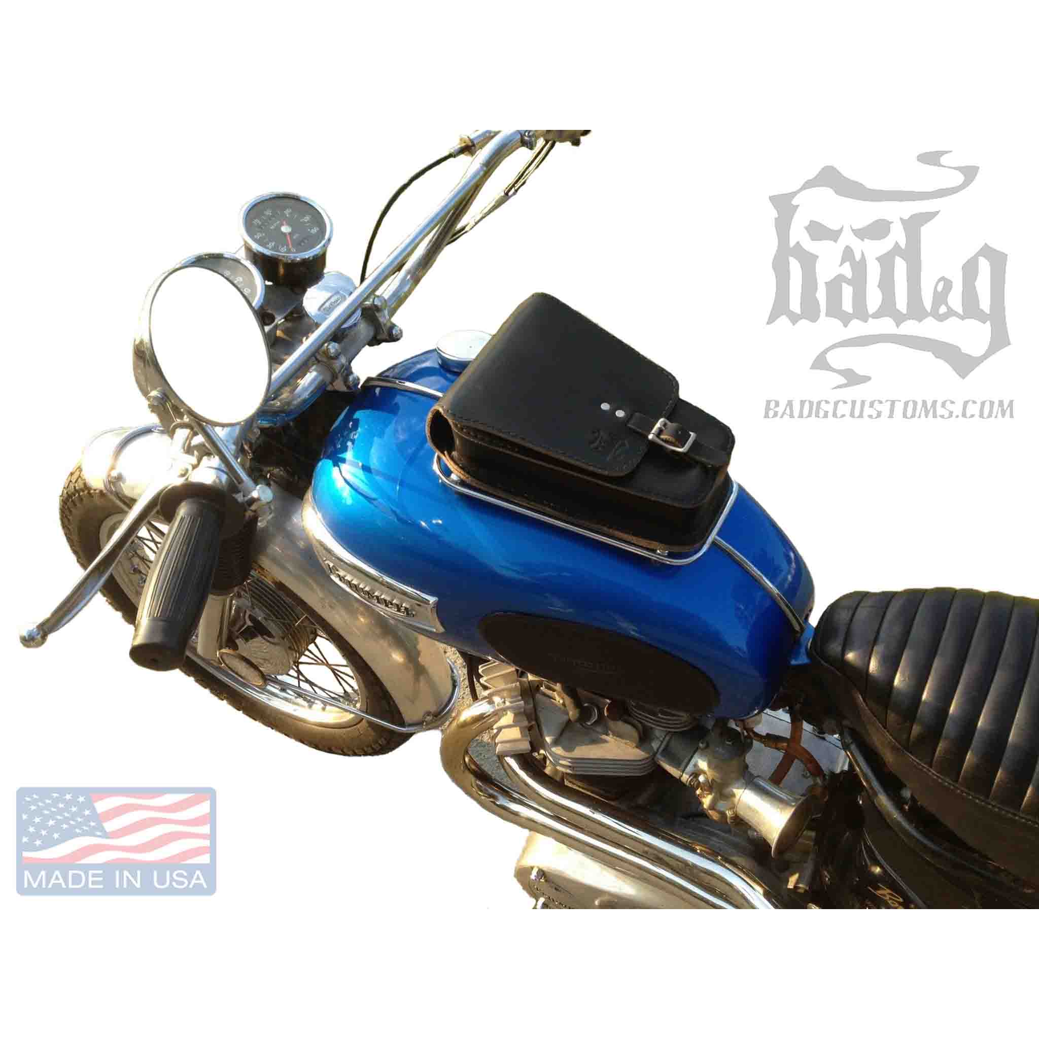 Upgrade your Triumph Bonneville with the TTB01 Parcel Grid Tank Bag. Hand crafted in USA with premium leather and top quality hardware. Durable and stylish, it's the perfect fit for your motorcycle.